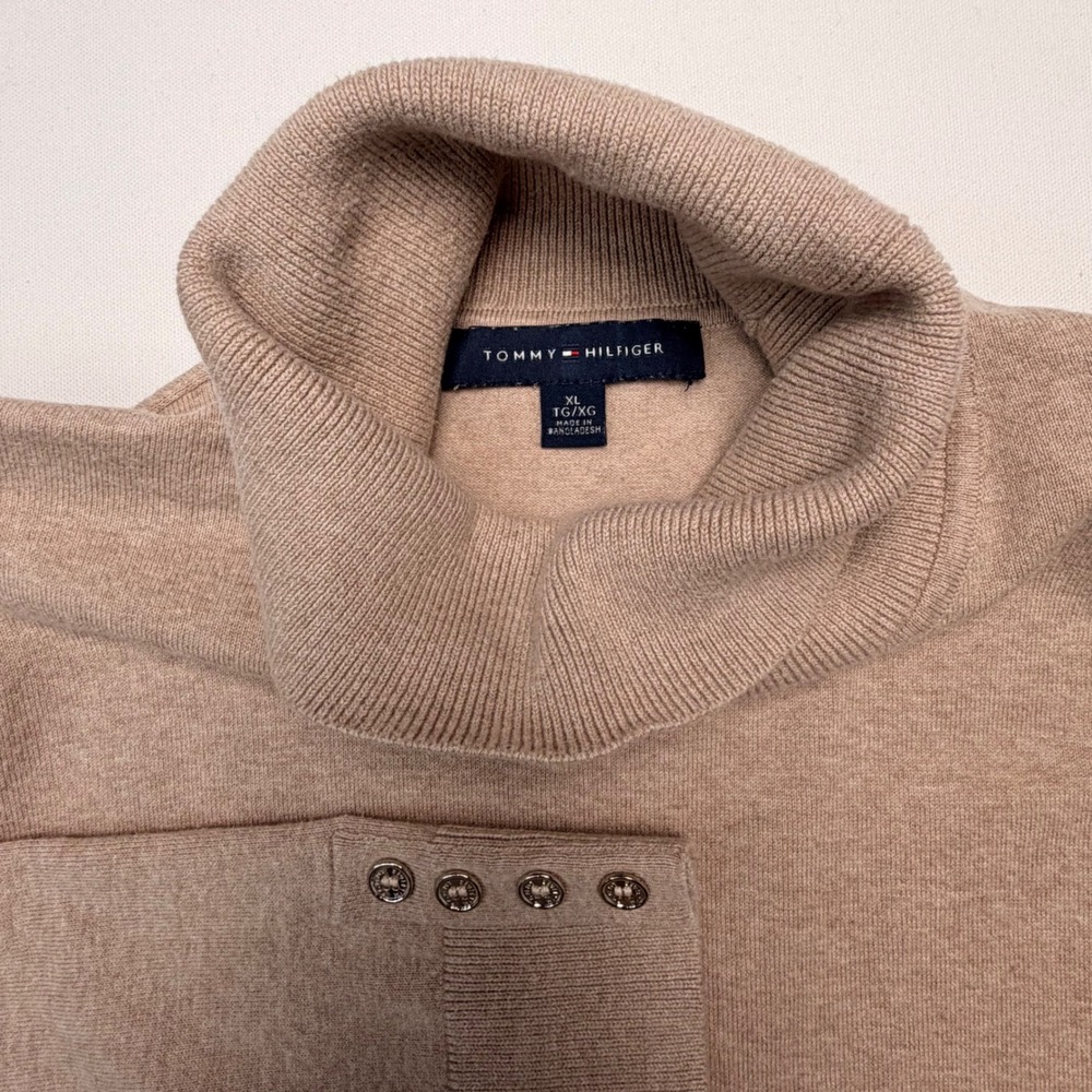 Tommy Hilfiger Tan Turtleneck Sweater Button Cuff Slim Fit XL Minimalist Capsule - Picture 5 of 11